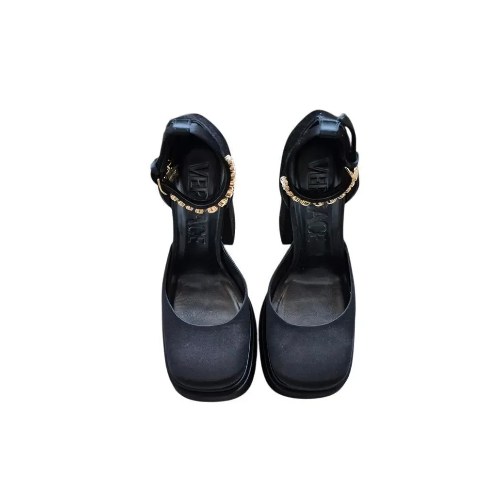 NWOB VERSACE 159MM Embellished Satin  Platform Shoes Heels